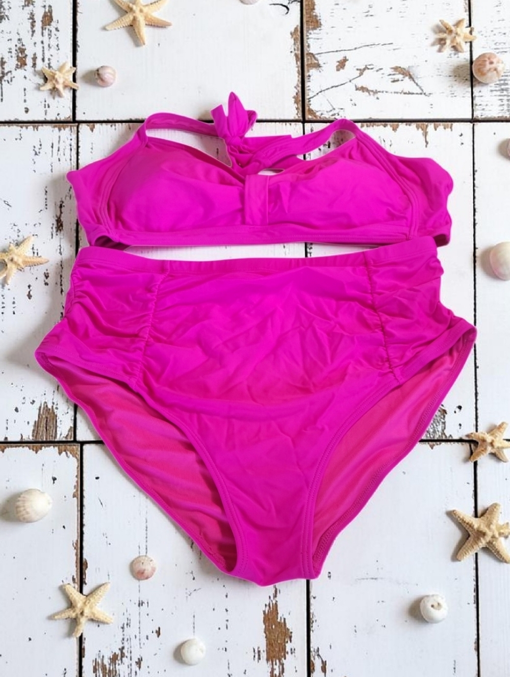 EUC HOLIPICK High-Rise Bandeau Bikini Set in Hot Pink SIZE LARGE